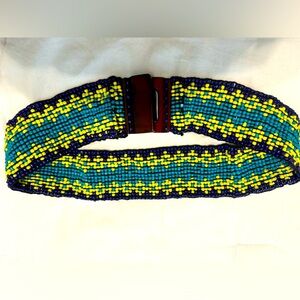 Chico's Wide Belt Multicolored Beadwork Turquoise and Yellow